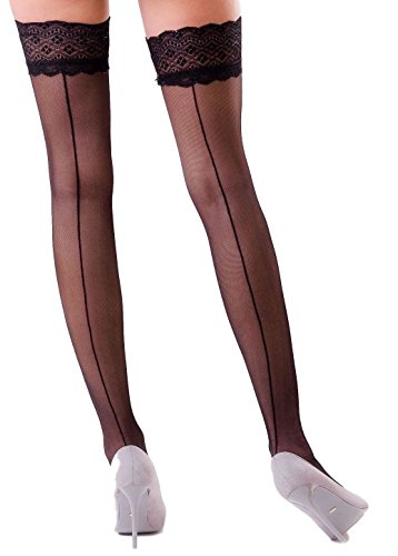 Women's Sexy Back Seamed Thigh High Lace Top Stay Up Stockings Nylons Silicone Band