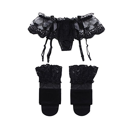 Cszxx Women's Sexy Lace Suspender Garter Belts and Stocking Sets (Black)
