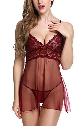 Avidlove Women Babydoll Sexy Lingerie Transparent Sleepwear Lace Chemises Outfit Watermelon Red S