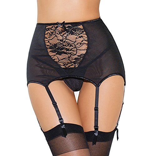 Cszxx Women's Sexy Lace High-waisted Hollow Out Suspender Garter Belt (S, Black)