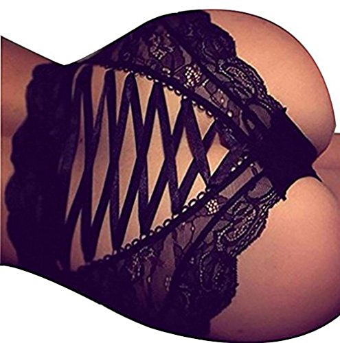 Fashine Women's Sexy Hollow Out Lace High Waist Briefs Underwear Panties (XXXL, Black)