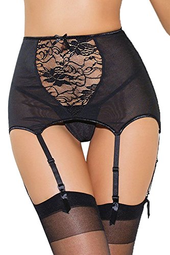 Estanla Women's Sexy High-waisted Hollow-out Lace Suspender Belt (Medium)