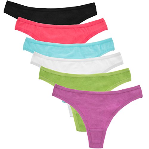 Jo & Bette (6 Pack) Ladies Cotton Underwear Lingerie Thongs Soft Sexy Panties Set For Women Teens(White, Black, Purple, Green, Pink, Blue) M / 6-8