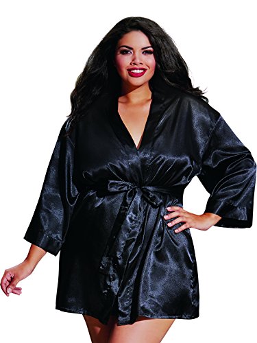 Dreamgirl Women's Plus-Size Shalimar Charmeuse Chemise with Robe and Padded Hanger,Black,3X/4X